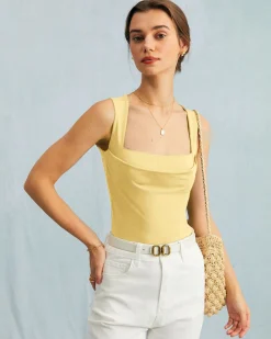 Yellow Square Neck Ruched Tank Top