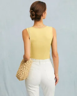 Yellow Square Neck Ruched Tank Top
