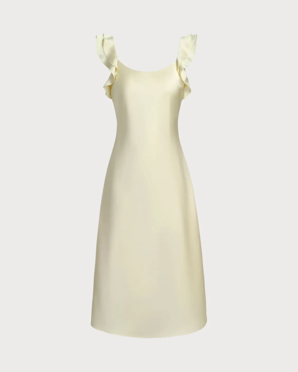Yellow Square Neck Ruffle Satin Midi Dress