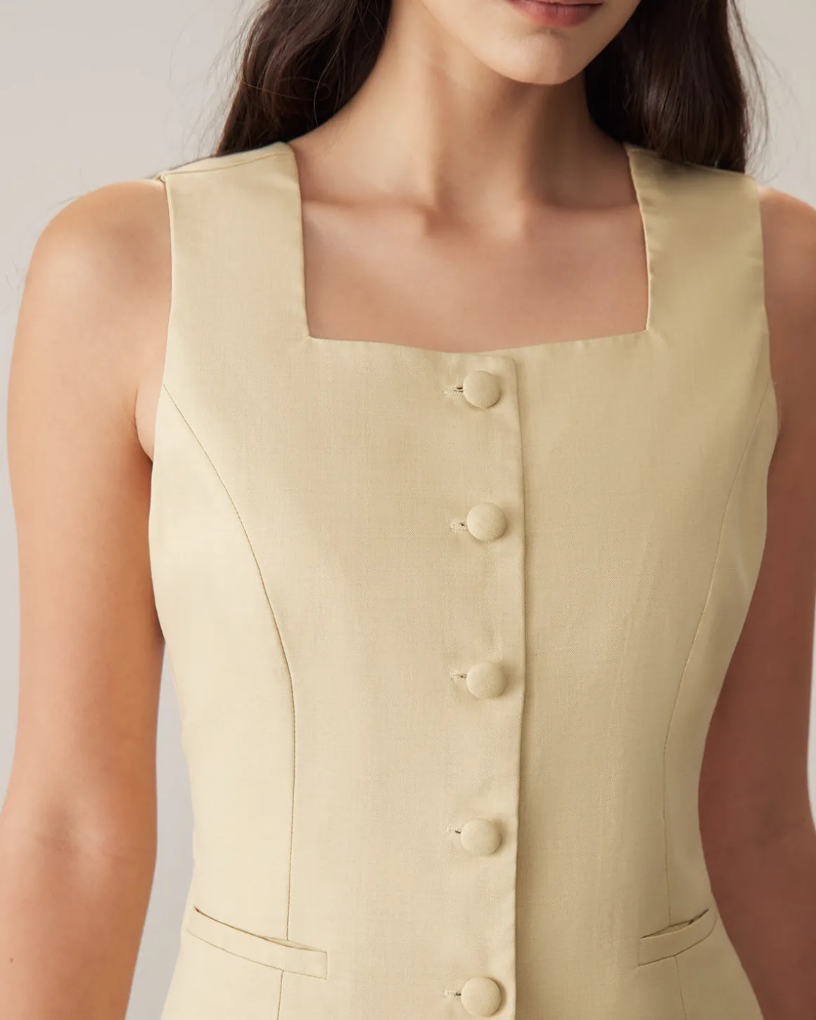 Yellow Square Neck Single Breasted Vest
