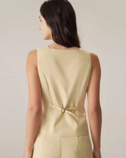 Yellow Square Neck Single Breasted Vest