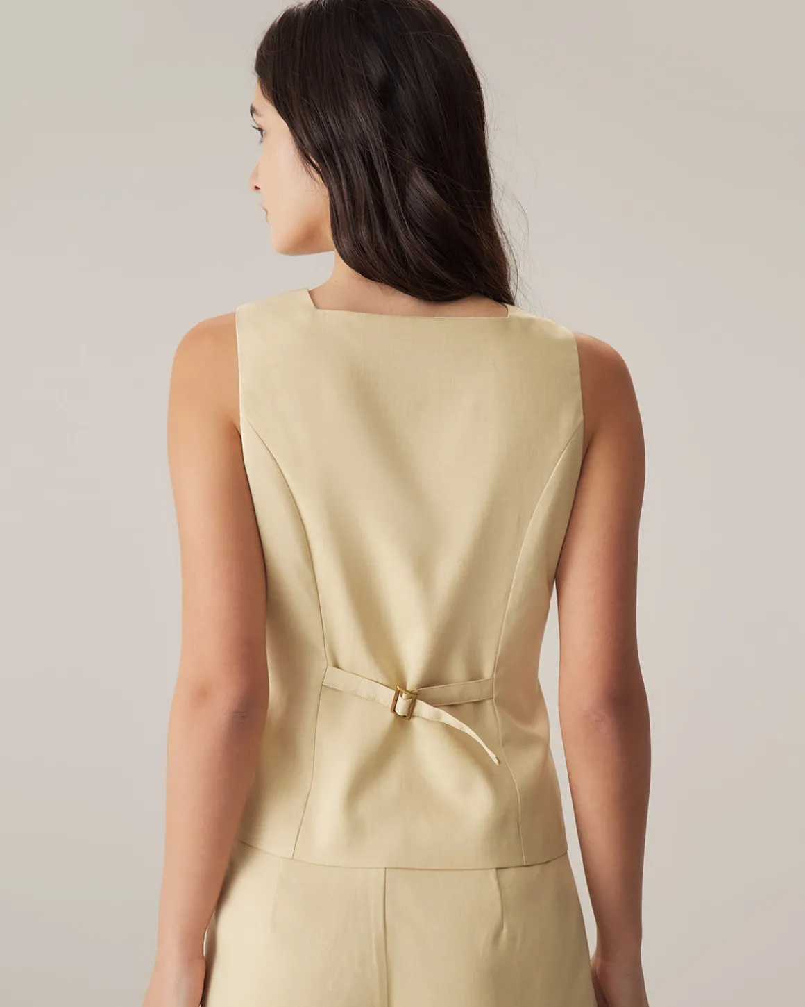 Yellow Square Neck Single Breasted Vest