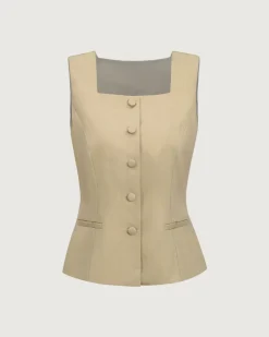 Yellow Square Neck Single Breasted Vest