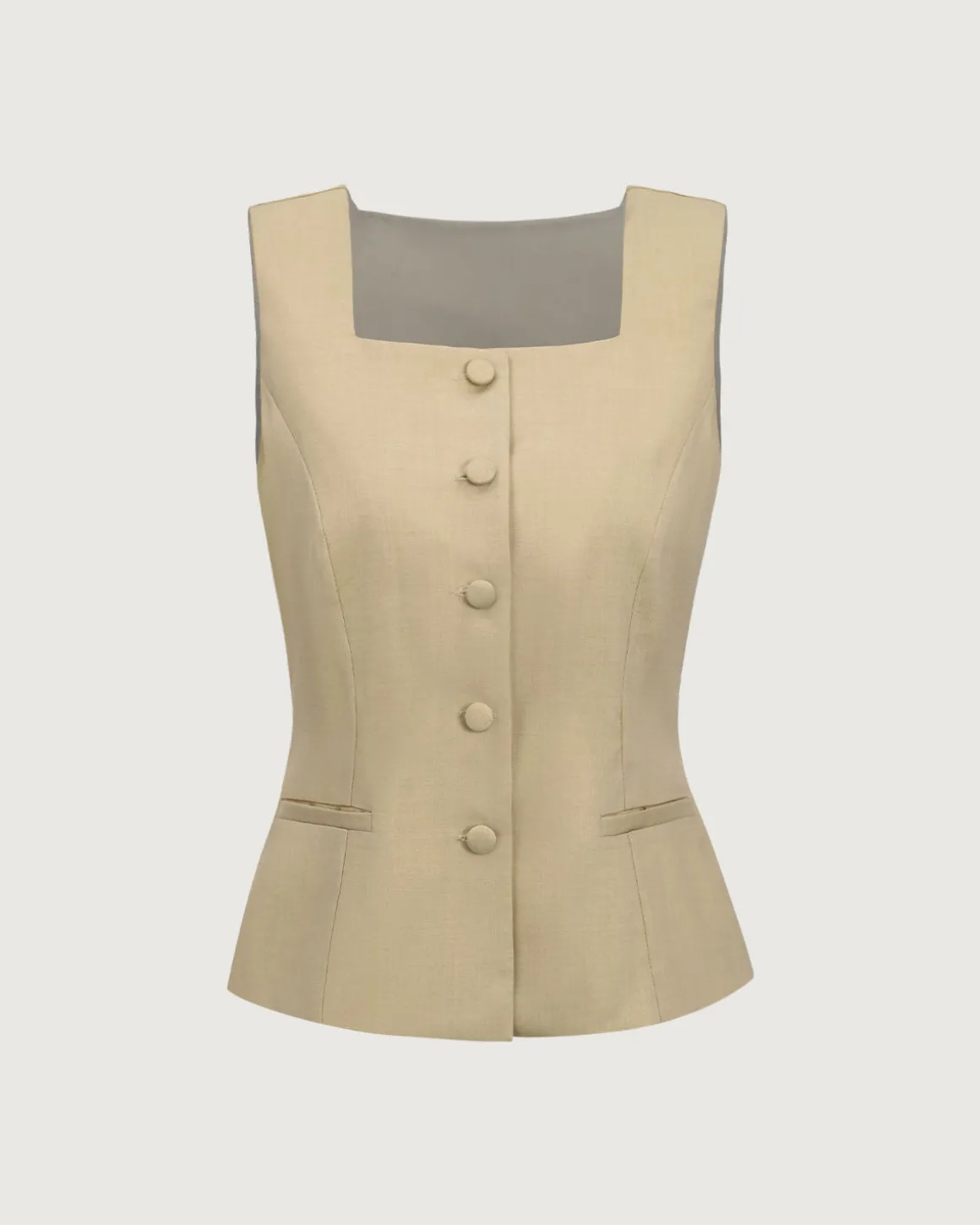 Yellow Square Neck Single Breasted Vest