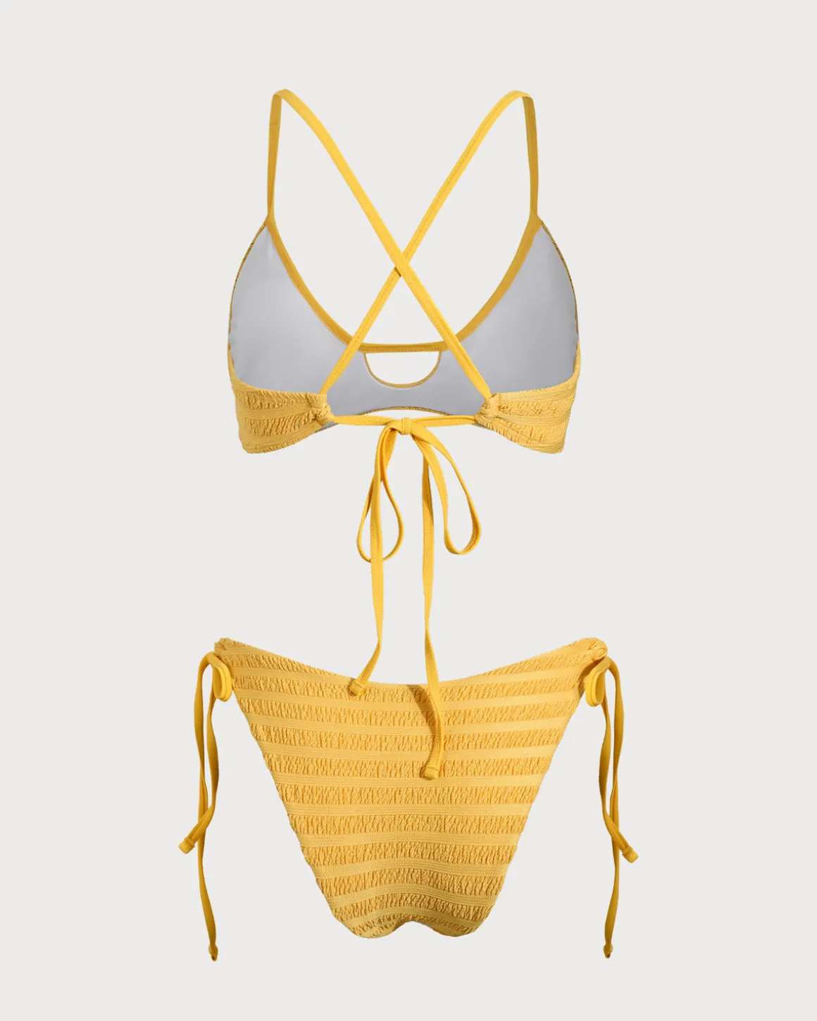 Yellow Textured Ruched Cutout Bikini Set