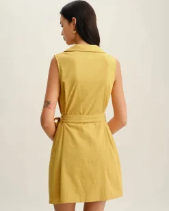 Yellow Tie Waist Sleeveless Mini Dress