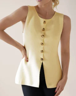 Yellow U Neck Single Breasted Vest