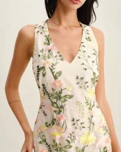 Yellow V Neck Floral Sleeveless Mini Dress