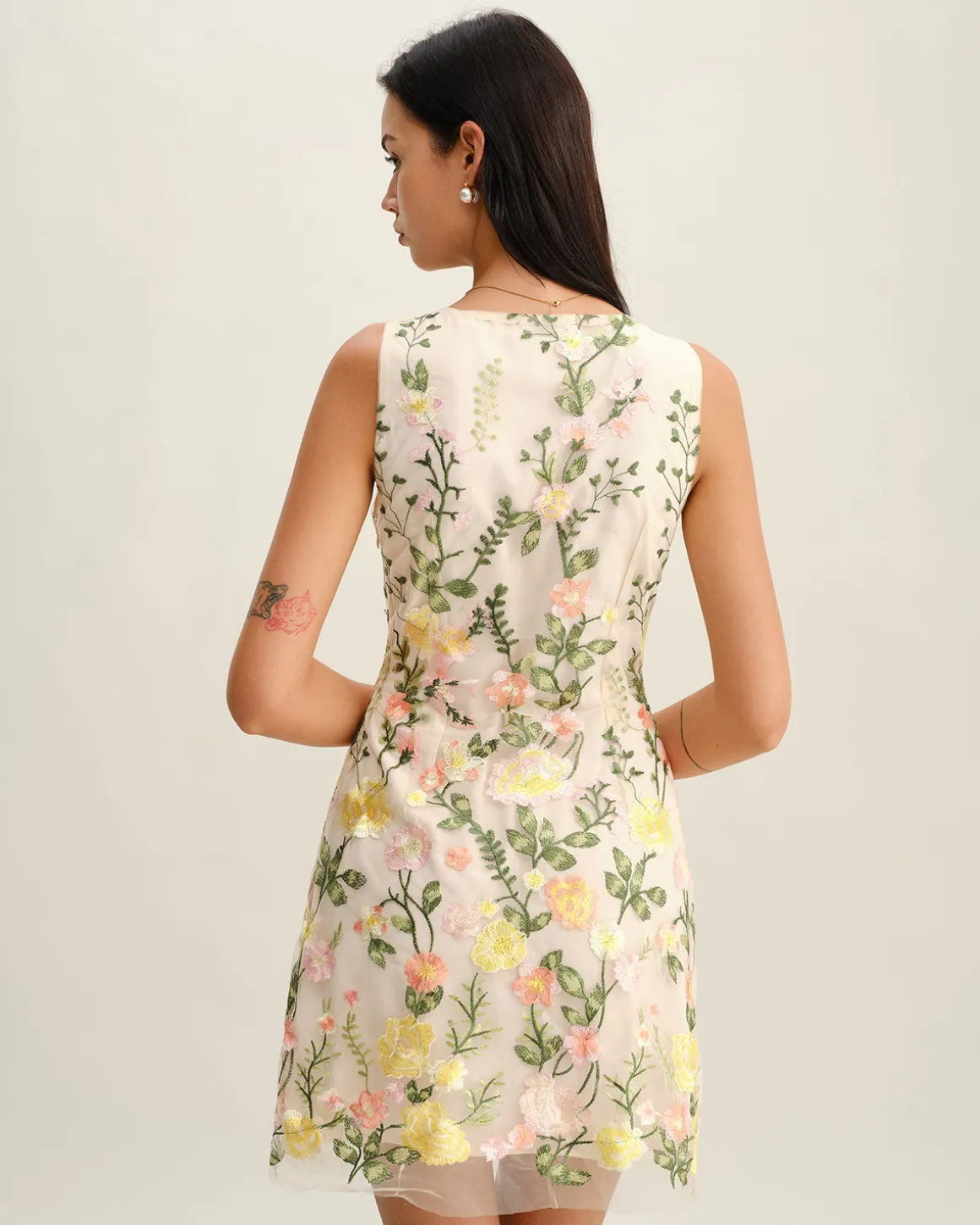 Yellow V Neck Floral Sleeveless Mini Dress