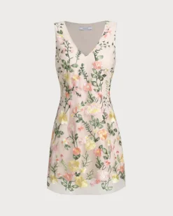 Yellow V Neck Floral Sleeveless Mini Dress