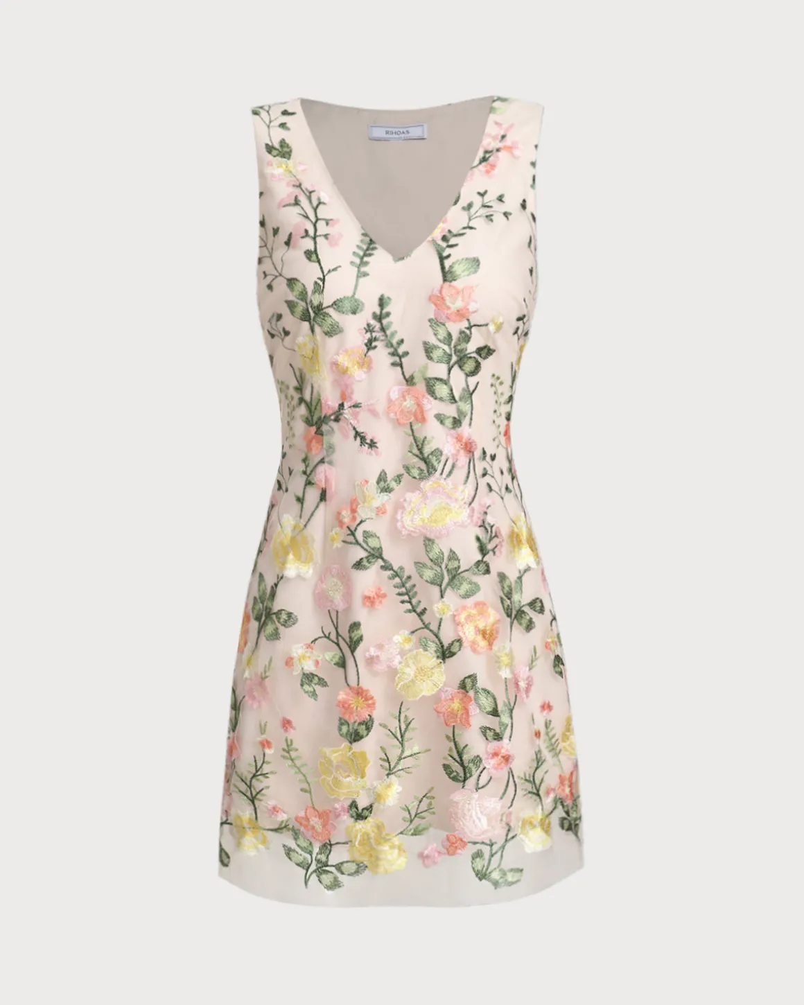 Yellow V Neck Floral Sleeveless Mini Dress
