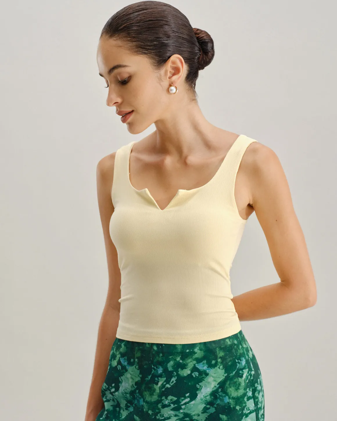 Yellow V Neck Ribbed Knit Tank Top