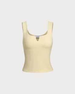 Yellow V Neck Ribbed Knit Tank Top