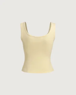 Yellow V Neck Ribbed Knit Tank Top