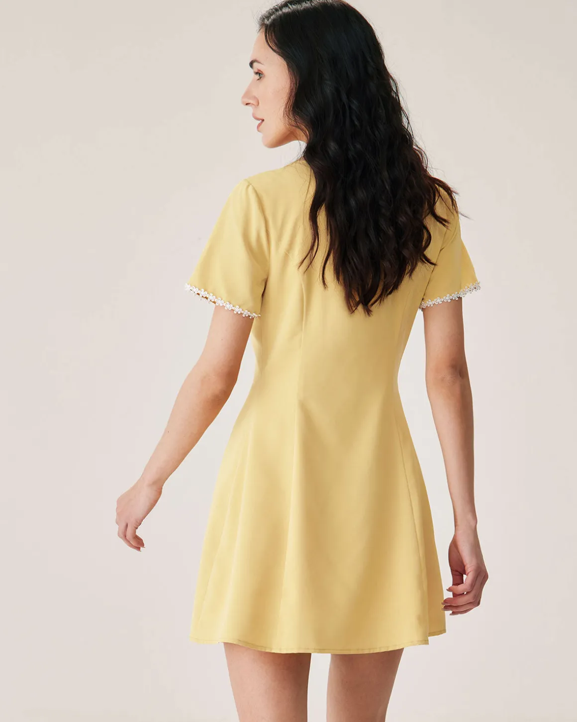 Yellow V-neck Button Mini Dress