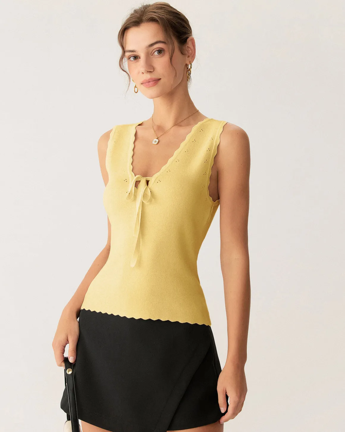 Yellow V-Neck Knit Tank Top